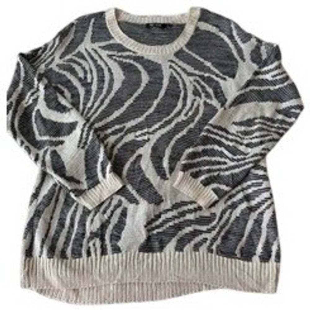 NIC+ZOE Knit Sweater Top Geometric Pattern Beige Black Size L